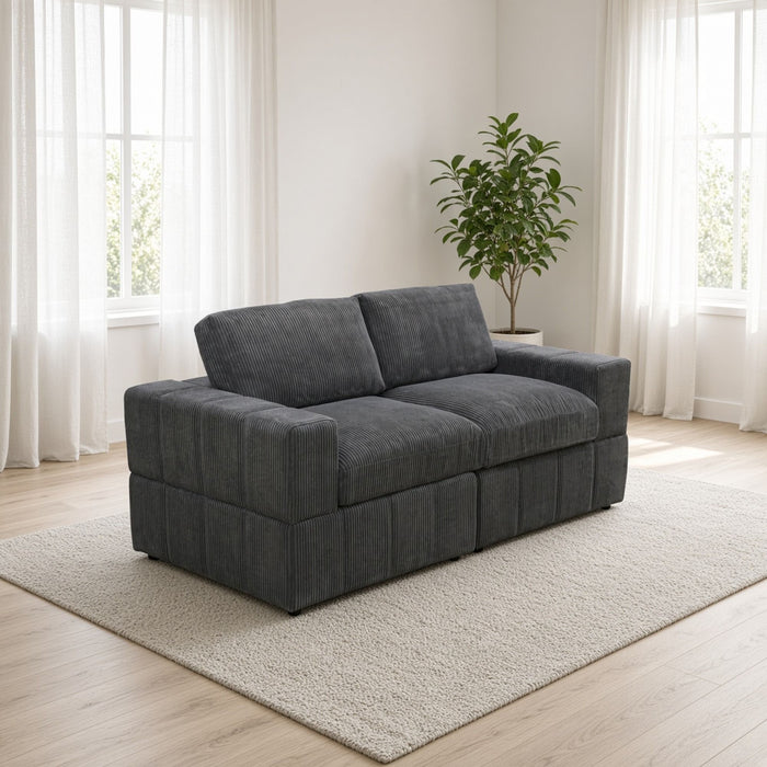 Oversized Modular Loveseat, 2 Piece Living Room Sofa Set - Dark Gray