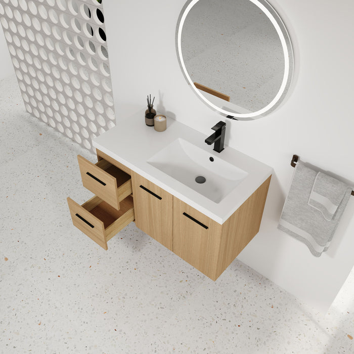 Wall Mounted Floating Bathroom Vanity With Sink, Door & Drawers Modular Cabinet