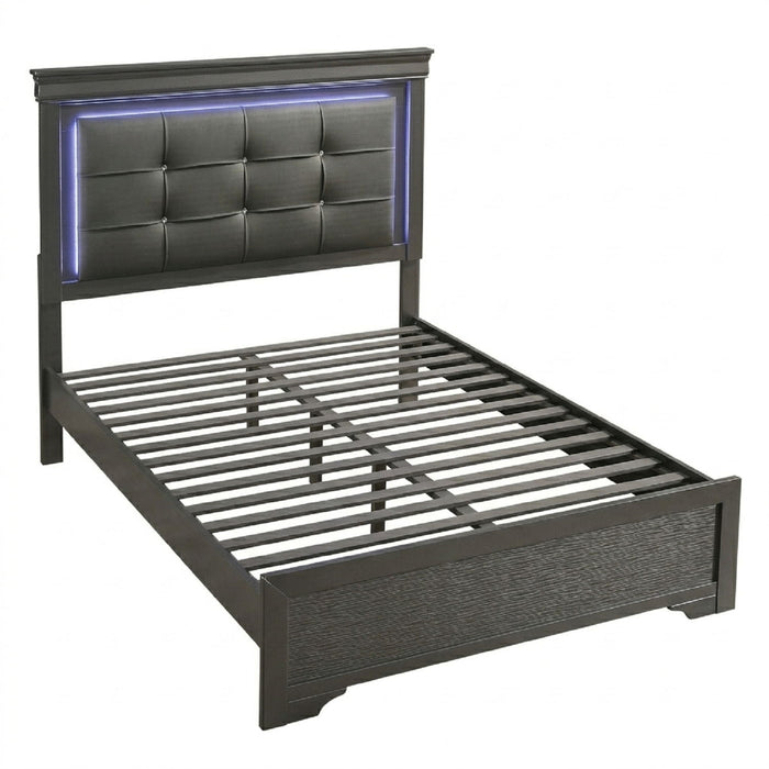 Bed With Square Button Tufting And LED Lights