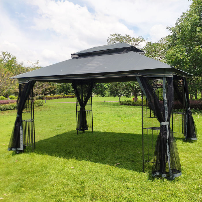 Patio Gazebo Tent With Ventilated Double Roof And Mosquito Net
