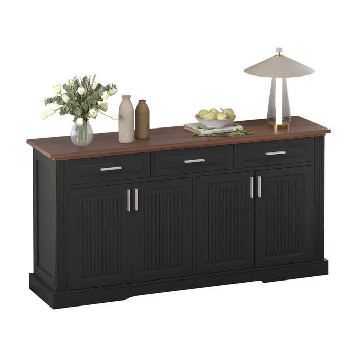 Fluted Sideboard Buffet Cabinet With 4 Doors And 3 Drawers