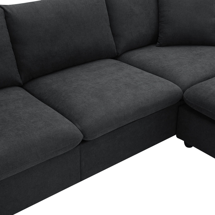 Modern Sectional Sofa With Throw Pillows, Cloud L Shaped Couch Set With Wide 4 Seat Comfy Couch Set With Movable Ottoman