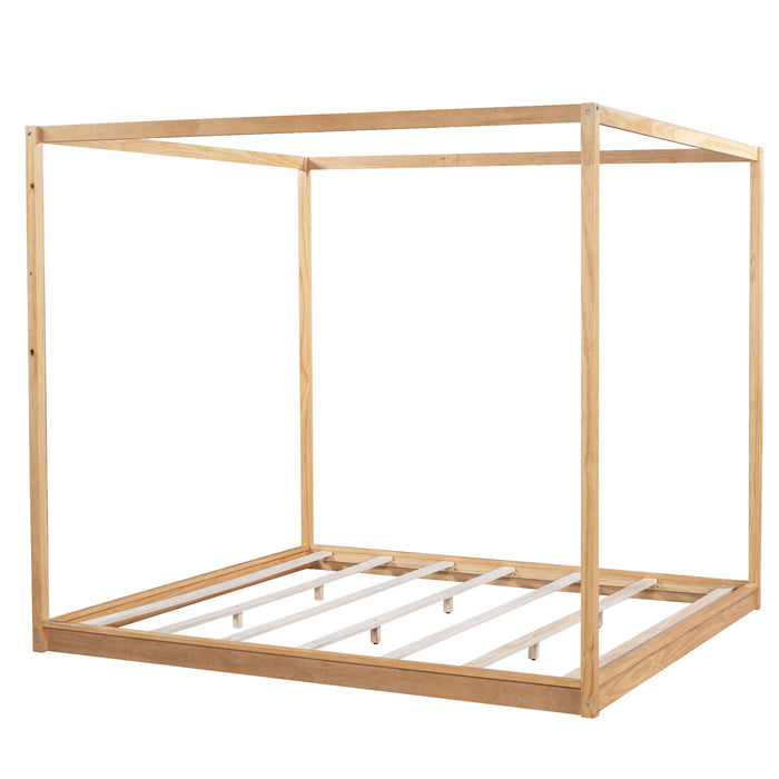 Wood Canopy Platform Bed With Support Legs And Airflow Slats