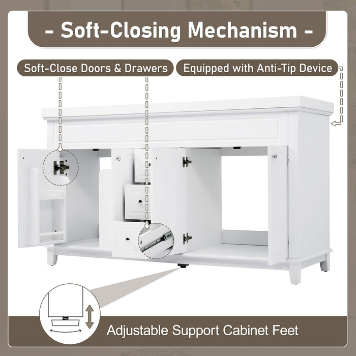 Bathroom Vanity With Double Sinks, 3 Drawers & 4 Doors, Soft Close, All Open Back Design - White