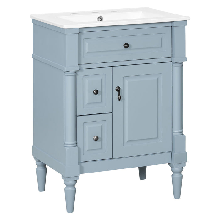 Freestanding Bathroom Vanity With Sink, Adjustable Shelf & Flip Drawer