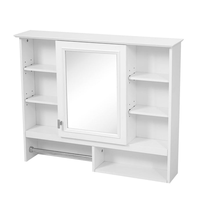 Wall Mount 2 In 1 Mirror Cabinet With Adjustable Shelves, Open Storage, For Bathroom Vanity - White
