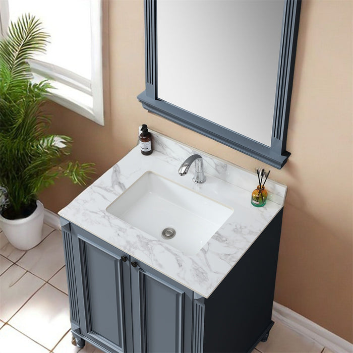 Elegant Bathroom Vanity Top With Rectangular Ceramic Sink And Backsplash
