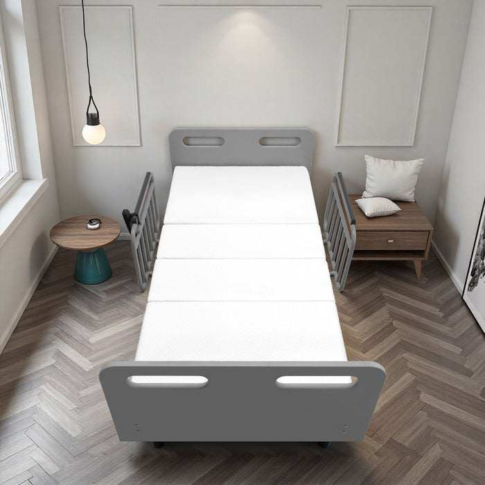 Electric Adjustable Hospital Bed For Home Use With Wired Remote Control, Memory Foam Mattress - Gray / White