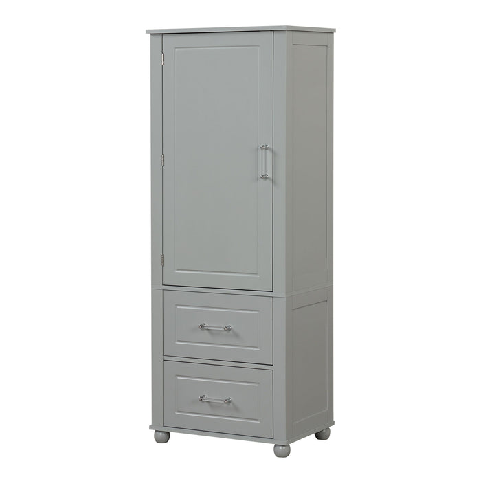 Tall Freestanding Bathroom Storage Cabinet With 2 Drawers And Adjustable Shelf