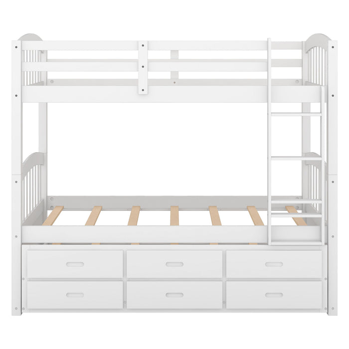 Bunk Bed With Trundle And Drawers, Arched Headboard And Footboard