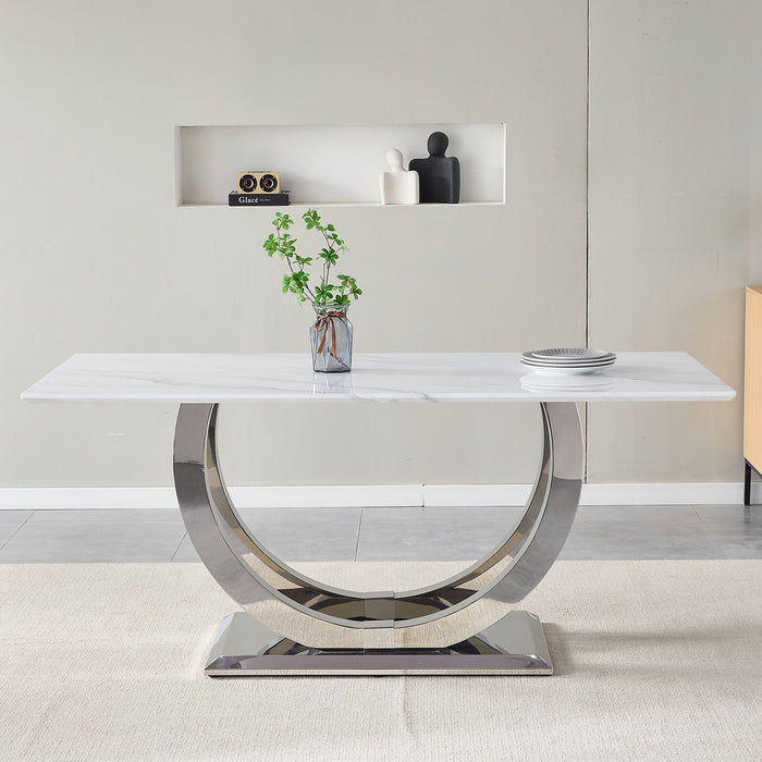 Rectangular Dining Table - Silver / White