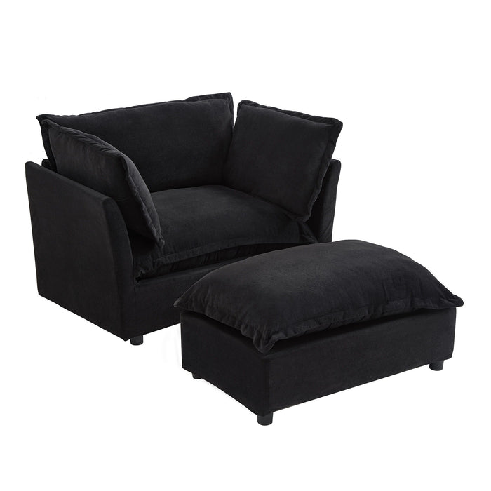 Modern Cozy Upholstered Armchair Sofa With Movable Ottoman