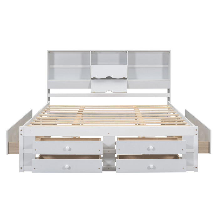 Platform Bed With Storage Headboard And 8 Drawers