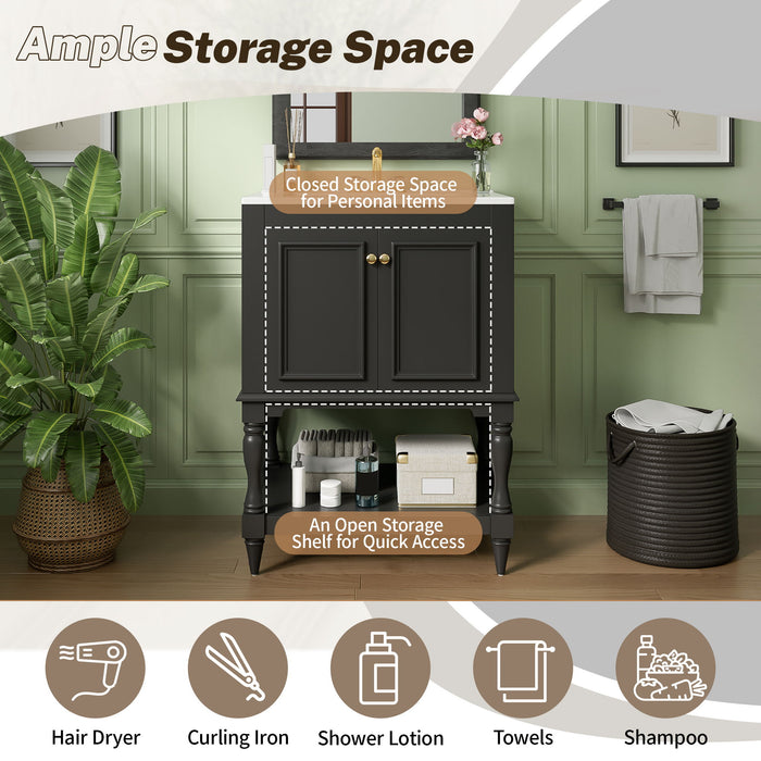 Modern Bathroom Vanity With Sink, Rectangular Cabinet With Open Shelf And Closed Storage