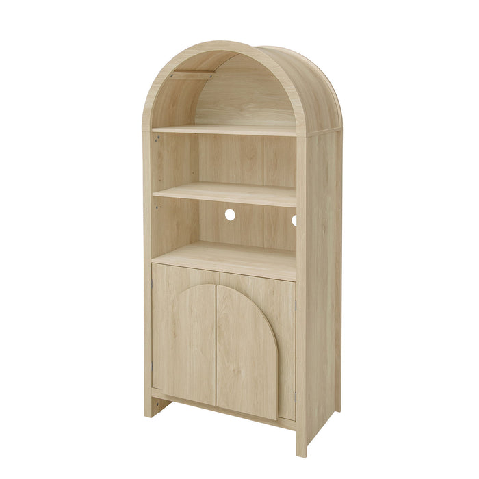 Arched Kitchen Pantry, Modern Farmhouse Wood Kitchen Storage Cabinets, Arched Storage Display Cabinet With Adjustable Shelves, Versatile Cupboard For Kitchen, Dining Room - Natural