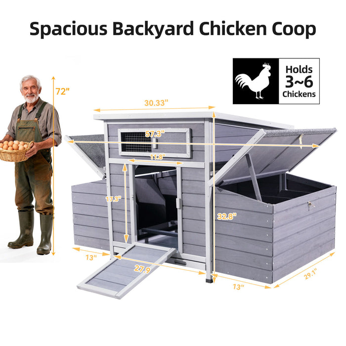 Chicken Coop, Large Outdoor Hen House With Run And Nesting Box Poultry Cage, Rabbit Hutch - Gray