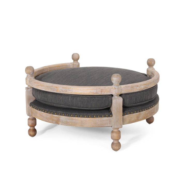 Round Pet Sofa, Wide Upholstered Pet Bed - Charcoal