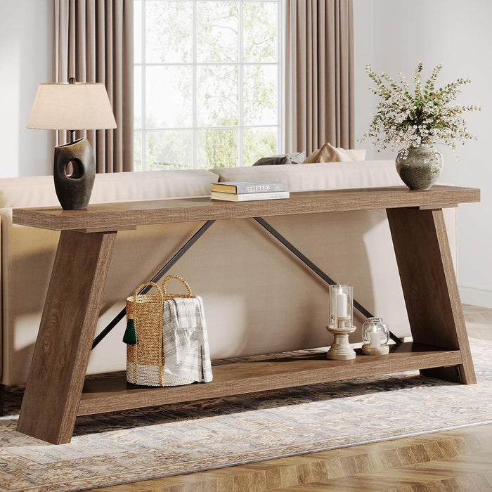Console Table Extra Long Sofa Table With 2 Tier Shelves For Living Room