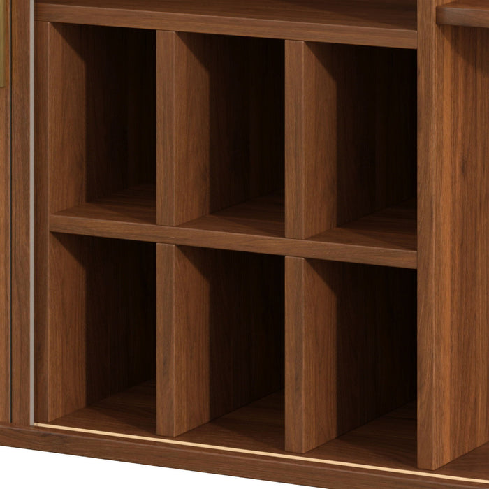 Fluted Liquor & Coffee Bar Cabinet With 6 Wine Racks And 3 Glass Holders