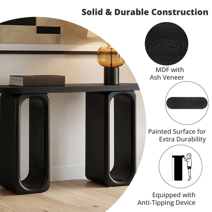 Art Sculptural Console Table With Oval Cutout Legs - Black