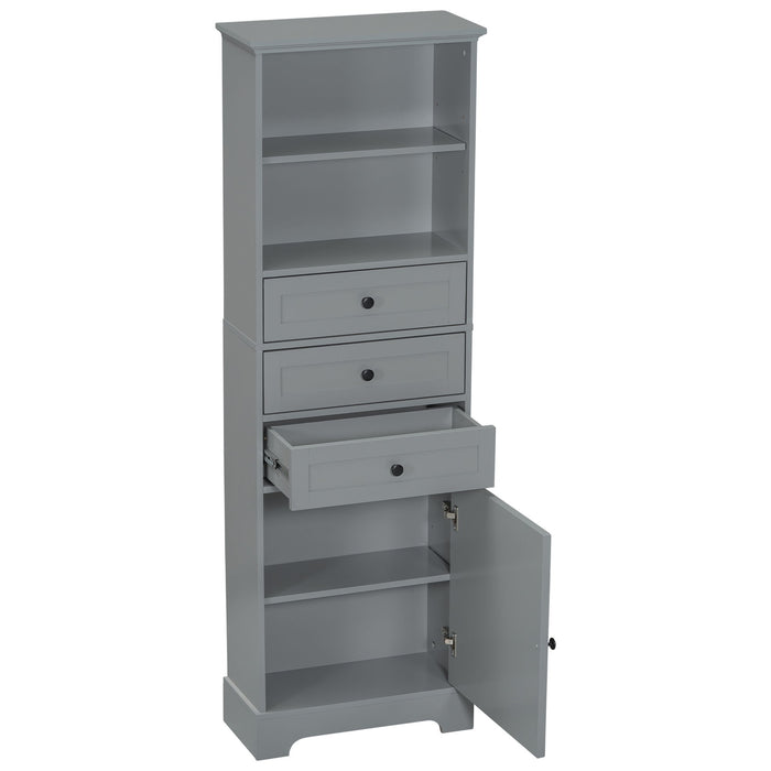 Tall Storage Cabinet With 3 Drawers And Adjustable Shelves For Bathroom