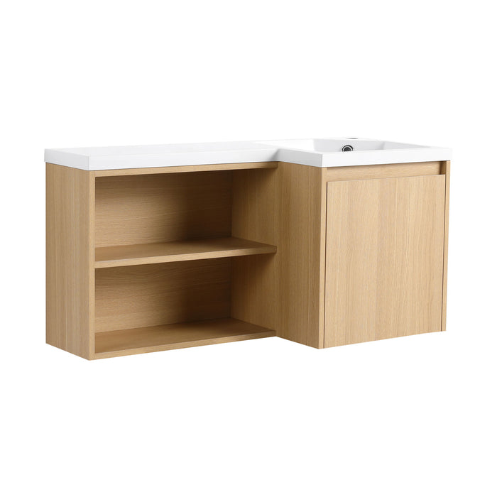 L-Shaped Wall Mounte Floating Bathroom Vanity With Integrated Sink