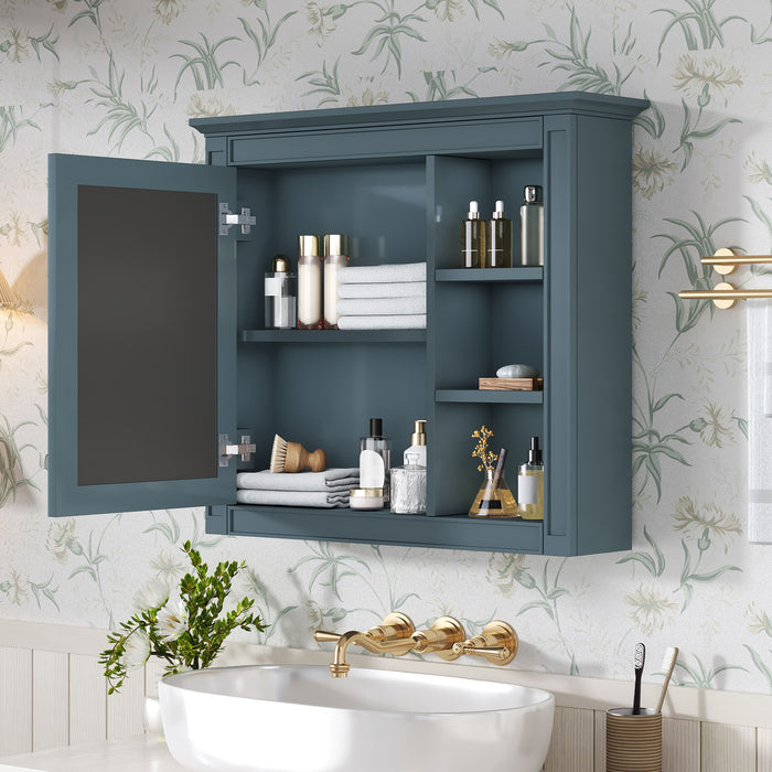 Wall-Mounted Medicine Cabinet With Mirror, Adjustable Shelves, Rectangular Design - Blue