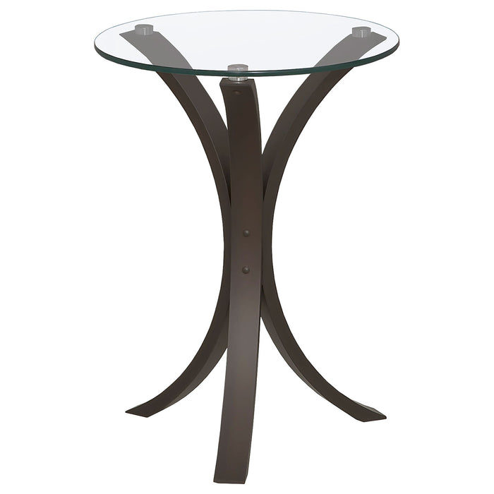Helena - Round Glass Top Accent Side Table - Cappuccino