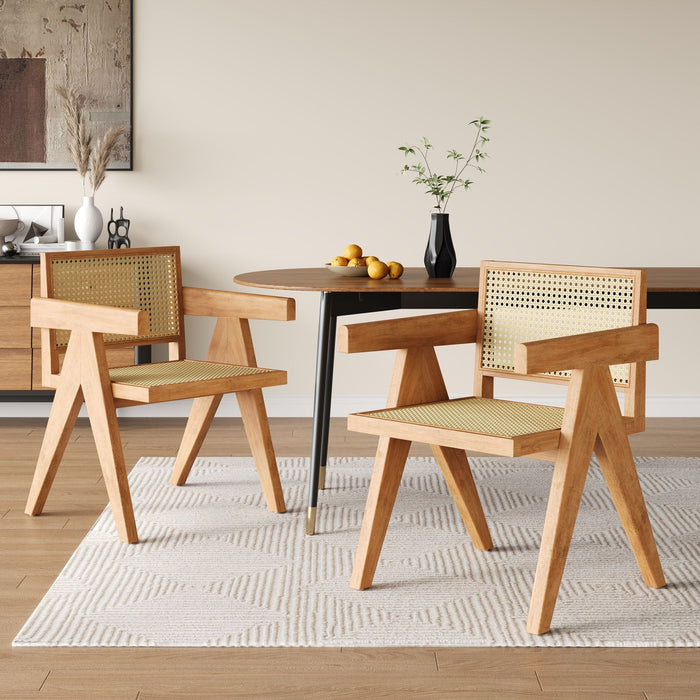 Chandigarh Arm Dining Chair With Natural Cane Design (Set of 2)
