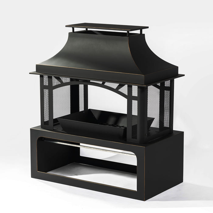 40" Wood Burning Fireplace, 50000 Btu Steel Fire Pit, Wood Burning Chimney For Outside Patio Deck Garden Backyard - Black