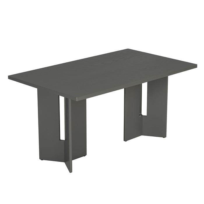 Dining Table Set With 6 Upholstered Chairs, Rectangular Table With Cutout Legs
