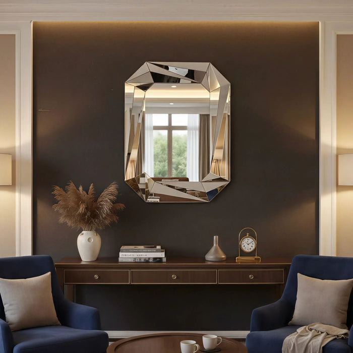 Diamond Shaped Wall Mirror With Beveled Edge Frameless Design - Silver