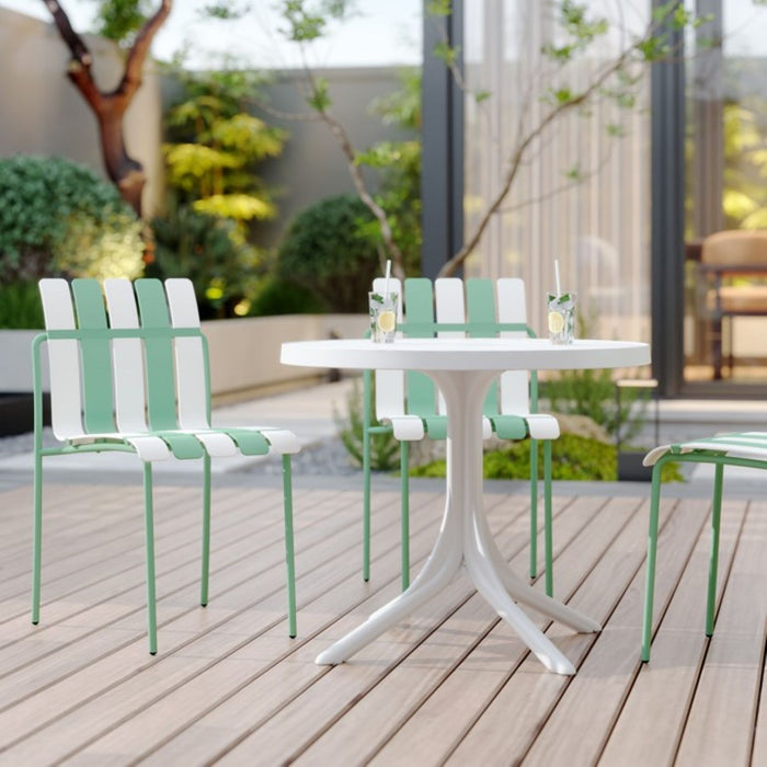 4 Piece Set Of Color Block Designed Single Chairs & Round Table - Cream White / Haze Green / White