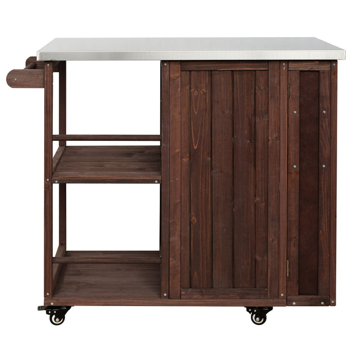 Outdoor Kitchen Island Prep Station With Lockable Wheels, Ample Storage, Towel & Spice Racks