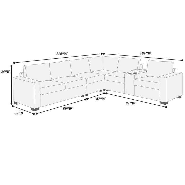 Modern Style L-Shape Sectional Set, USB Ports, Cup Holder