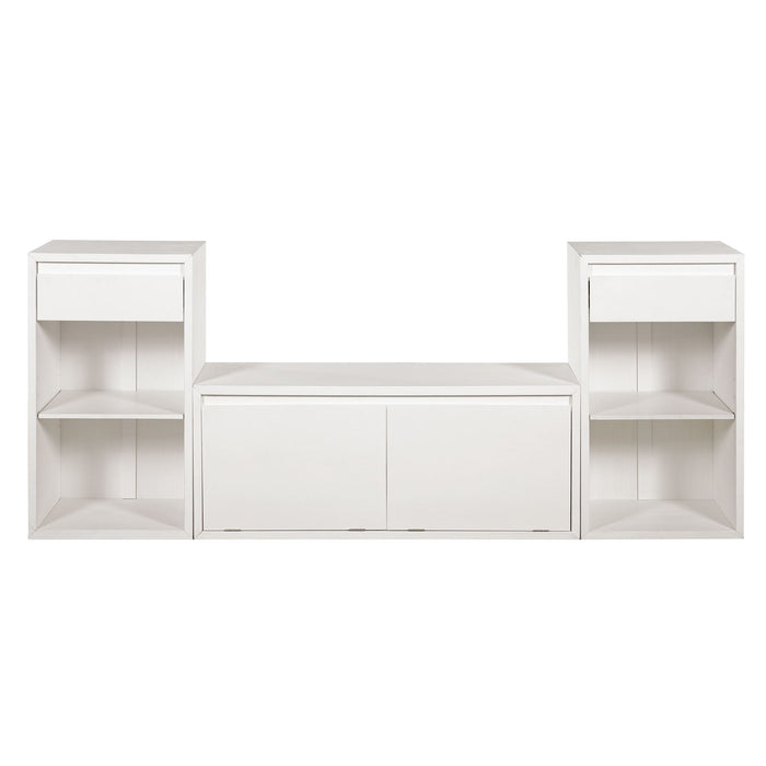 Entryway Storage Bench With Cushion, Drawers & Open Shelves