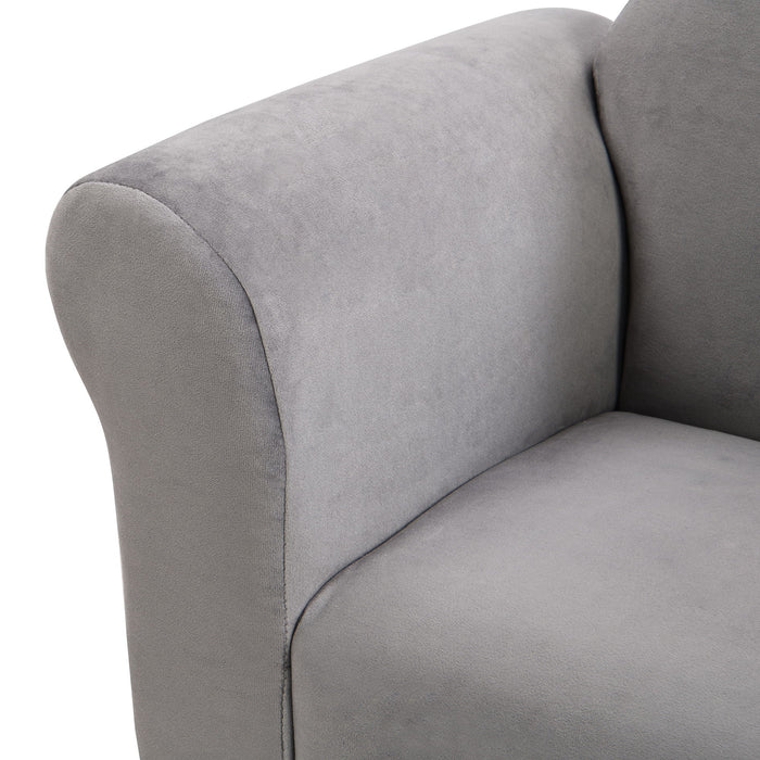 Kids Velvet Upholstered Chair With Ottoman For Comfortable Seating - Gray