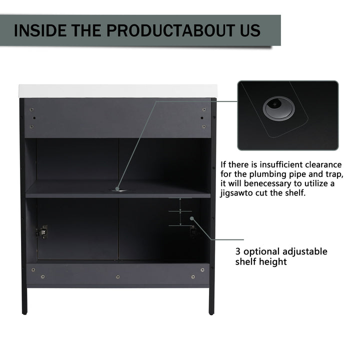 Modern Freestanding Bathroom Vanity With Resin Sink & Soft Close Cabinet Doors