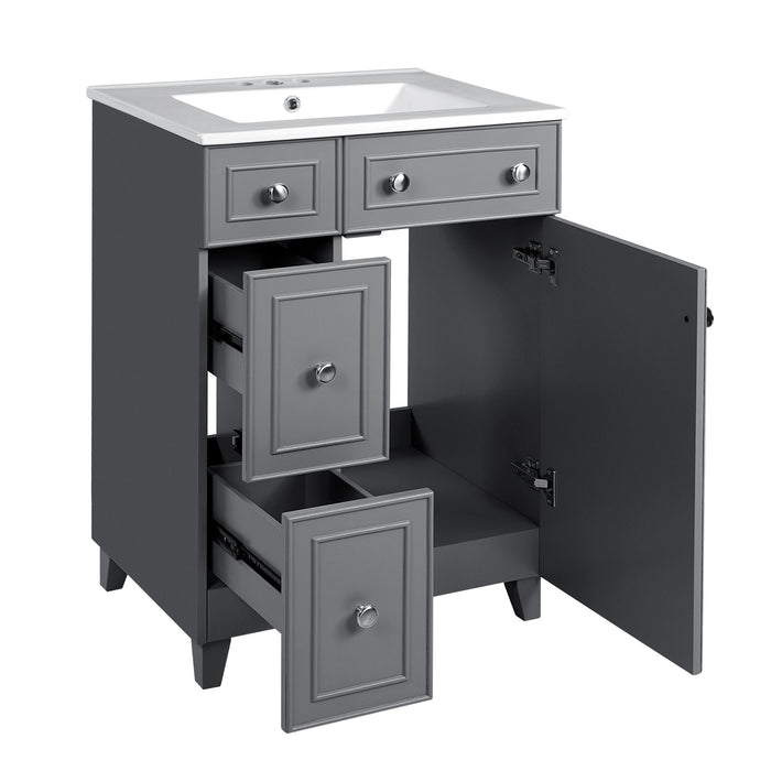 Transitional Style Bathroom Vanity Cabinet With Ceramic Sink