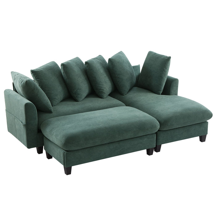 Upholstered L Shaped Sectional Sofa With Storage, Movable Ottoman, And 6 Throw Pillows