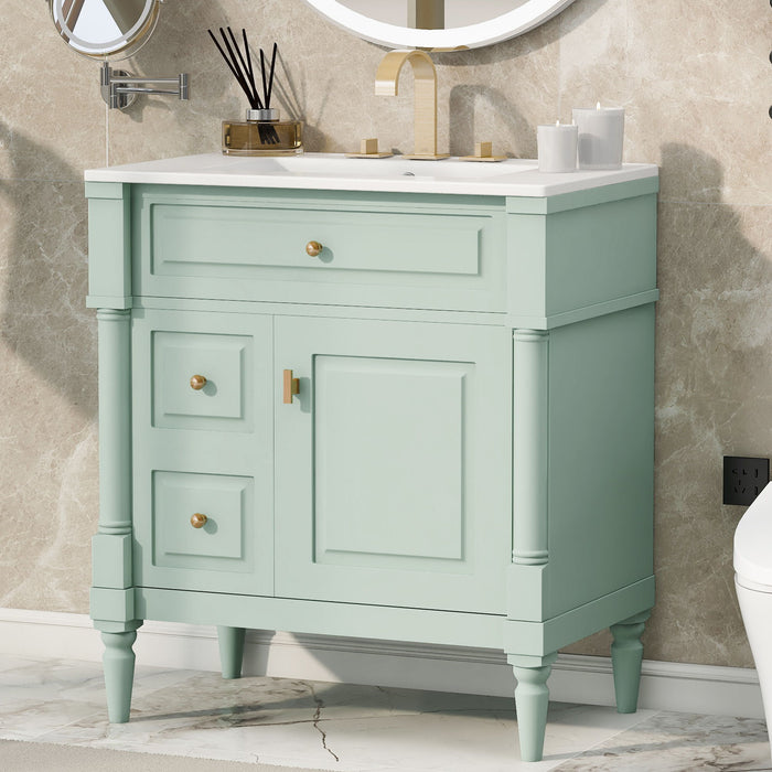 Modern Bathroom Vanity With Sink, Freestanding Cabinet With Flip Drawer & Adjustable Shelf
