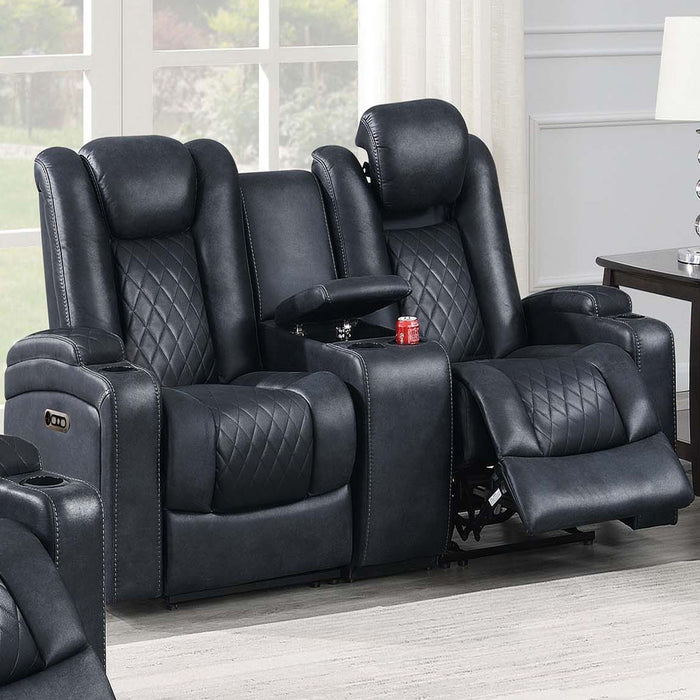 Power Reclining Loveseat With Adjustable Headrest, Storage, Cup Holders - Inky Blue