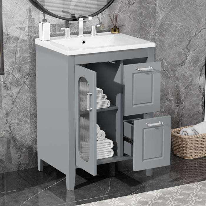 Modern Bathroom Vanity With Sink, Cabinet With 2 Drawers And Door, Adjustable Shelf