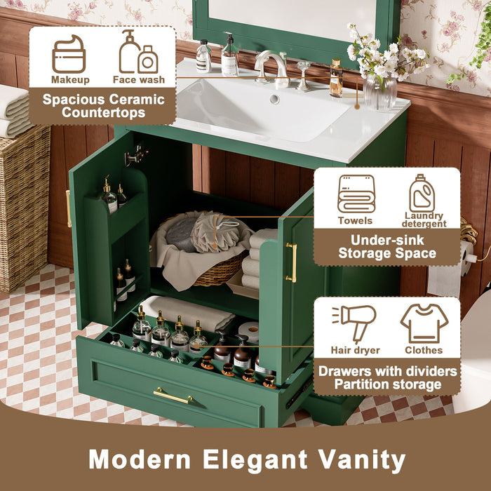 Bathroom Vanity With Sink, 1 Divided Drawer And 2 Soft Close Doors With Double Shelf