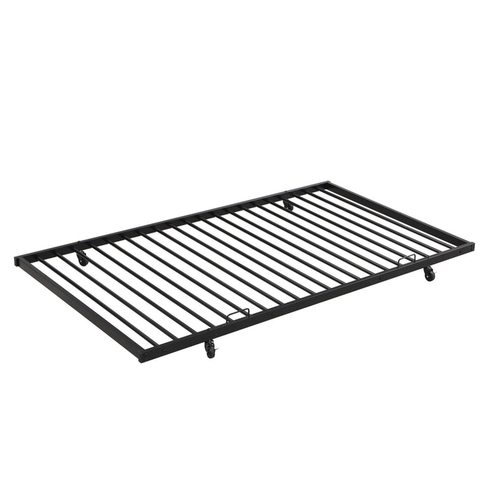 Twin Over Full Modern Metal Bunk Bed With Trundle - Black