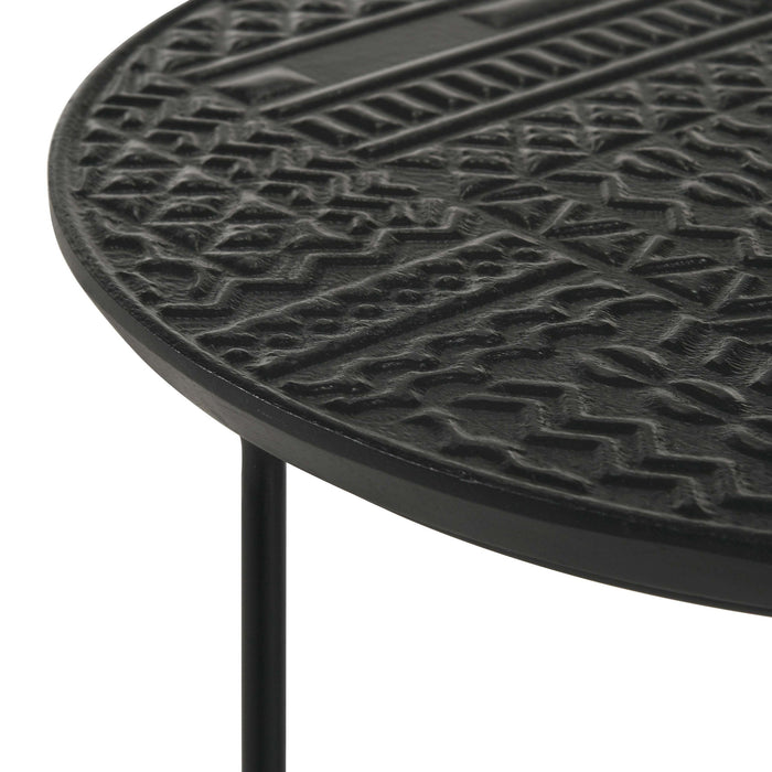 2 Piece Nesting Table With Embossed Tops And Base - Black