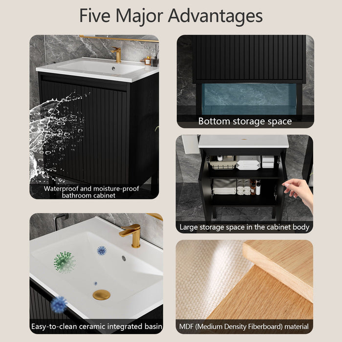 Bathroom Vanity With Ceramic Sink, Floor-Standing Design, Soft-Closing Drawers