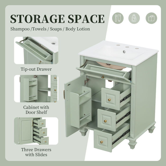 Freestanding Bathroom Vanity With Sink, 3 Drawers & Flip-Out Drawer