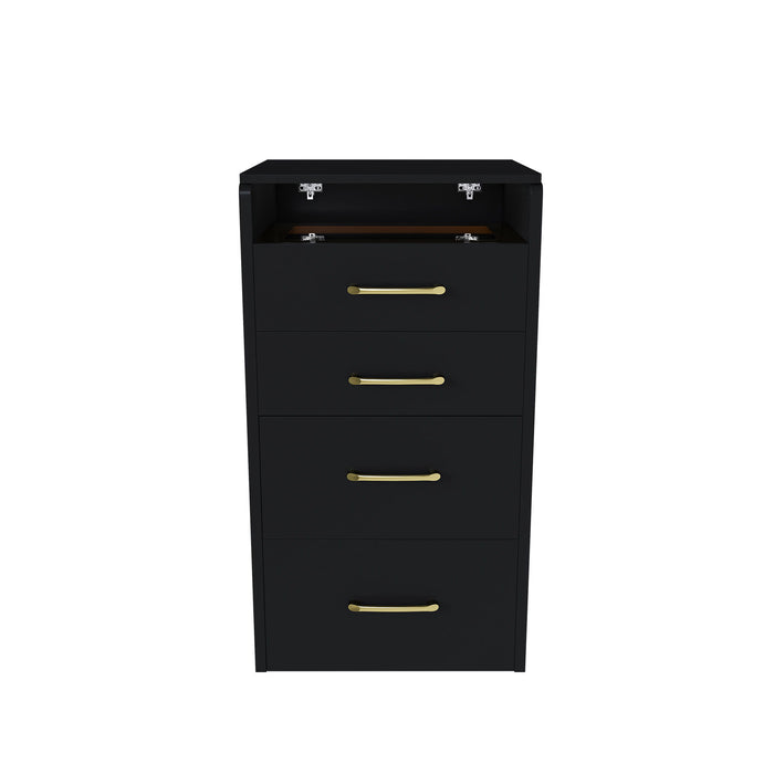 3 In 1 Vanity Desk With Open Top Mirror, Glass Desktop Makeup Set With 3 Drawers, Compact Dressing Table For Bedroom - Black