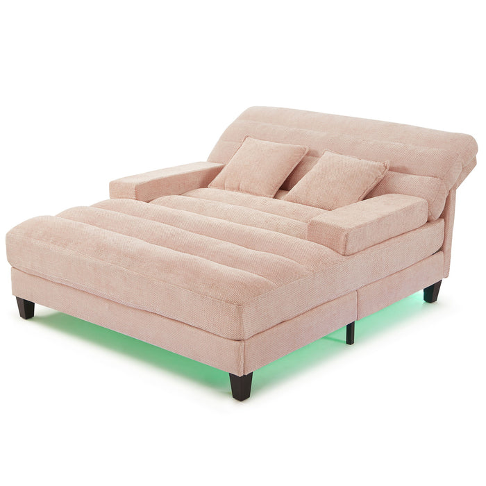 Chaise Bed Lounge Sofa Chair With Adjustable Backrest And LED Light Strip - Pink
